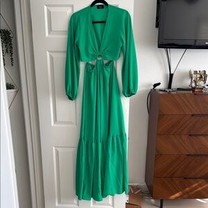Vici Green Wrap Tie Front Sundress with Bishop Sleeves